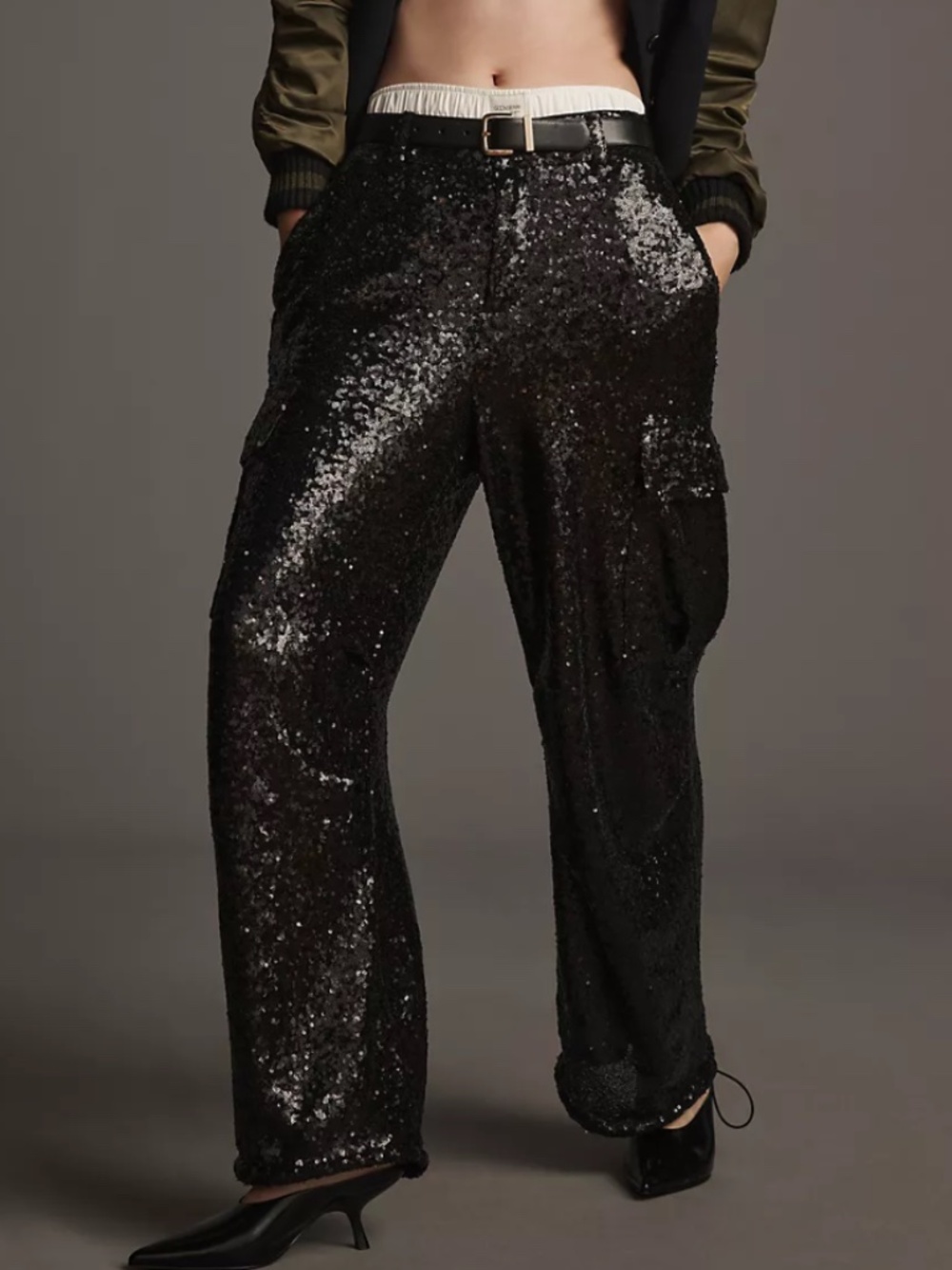 By Anthropologie Sequin Wide-Leg Cargo Pants Women's size 8